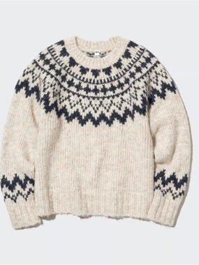 Uniqlo Cream & Black Patterned Knit Sweater